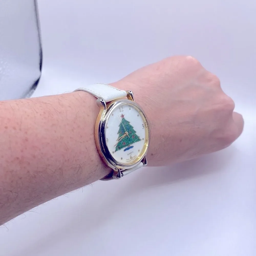 Working! Servon Christmas Tree Watch Genuine Leather Band